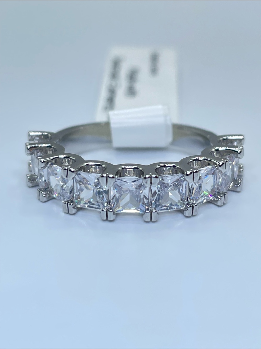 Swarovski Crystal Elements Princess Cut White Crystal Half Eternity Band Ring 8